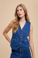Annie Wear Button Down V-Neck Denim Vest