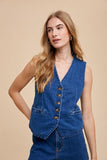 Annie Wear Button Down V-Neck Denim Vest