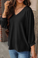 Texture V-Neck Long Sleeve Top
