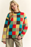 Davi & Dani Color Block Checkered Dropped Shoulder Sweater