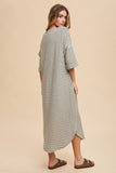 Annie Wear Striped Round Neck Terry Midi Dress