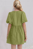Oh Bow Ruched Puff Sleeve Mini Dress