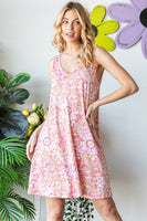 Heimish Full Size Floral V-Neck Tank Dress with Pockets