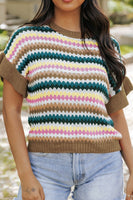 Contrast Round Neck Short Sleeve Sweater