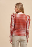 Annie Wear Striped Round Neck Puff Sleeve French Terry Top