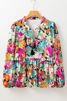 Floral Tie Neck Balloon Sleeve Blouse