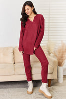 Basic Bae Full Size Notched Long Sleeve Top and Pants Set