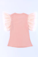 Ruffled Round Neck Cap Sleeve Blouse