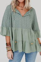 Ruffled Tie Neck Three-Quarter Sleeve Blouse