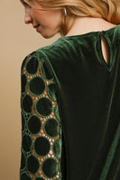 Umgee Polka Dot Lace Long Sleeve Round Neck Blouse