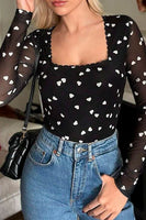 Heart Square Neck Long Sleeve Bodysuit