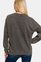 Zenana Washed Round Neck Dropped Shoulder Sweatshirt