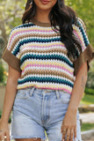 Contrast Round Neck Short Sleeve Sweater