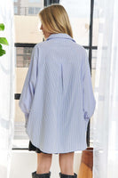 ADORA High-Low Striped Button Down Smocked Lantern Sleeve Shirt