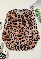 Leopard Round Neck Long Sleeve Blouse