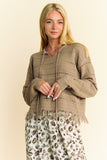 Davi & Dani Fringe Hem Openwork Drop Shoulder Knit Top