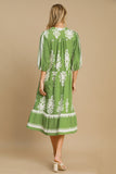 Umgee Printed Notched Midi Dress