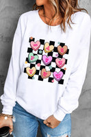 Valentine's Day Checkered Heart Long Sleeve Sweatshirt