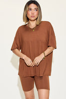 Basic Bae Full Size V-Neck Drop Shoulder T-Shirt and Shorts Set