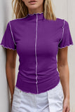 Basic Bae Contrast Trim Mock Neck Short Sleeve T-Shirt