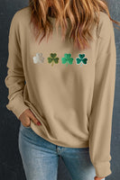 Embroidered Clover Pattern Round Neck Sweatshirt
