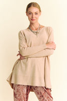 Davi & Dani Round Neck Dropped Shoulder Long Sleeve Knit Top
