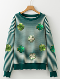 Stripe Lucky Clover Drop Shoulder Sweatshirt