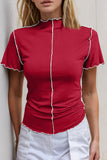 Basic Bae Contrast Trim Mock Neck Short Sleeve T-Shirt
