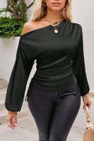 Drawstring One Shoulder Long Sleeve Blouse