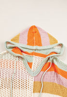 Openwork Color Block Hooded Sweater