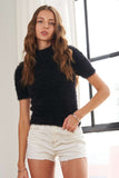 ADORA Fuzzy Mock Neck Short Sleeve Sweater