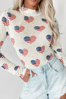 US Flag Heart Mock Neck Long Sleeve Bodysuit