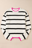 Striped Round Neck Drop Shoulder Sweater