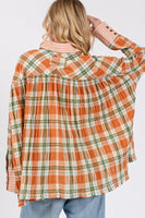 SAGE + FIG Side Slit Plaid Button Down Long Sleeve Shirt