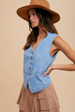 Annie Wear Button Down V-Neck Denim Vest