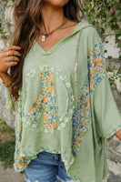 Peace Patch Batwing Sleeve Hooded Blouse