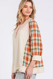 SAGE + FIG Exposed Seam Button Detail Plaid Top