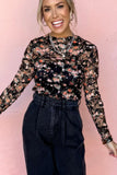 Floral Round Neck Long Sleeve Blouse