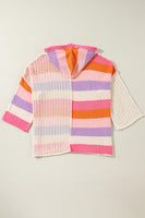 Openwork Color Block Hooded Sweater