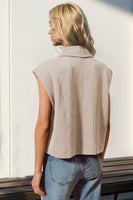 Double Take Snap Down Texture Crop Vest