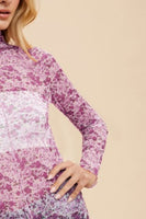 Annie Wear Floral Lettuce Hem Sheer Mesh Top