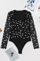 Heart Square Neck Long Sleeve Bodysuit