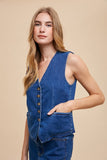 Annie Wear Button Down V-Neck Denim Vest
