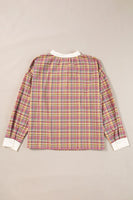 Mulit-Color Plaid Round Neck Long Sleeve Blouse