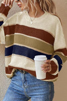 Contrast Striped Round Neck Long Sleeve Sweater