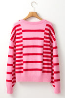 Striped Round Neck Dropped Shoulder Sweater