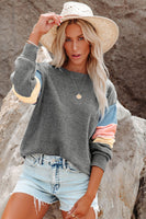 Color Block Round Neck Long Sleeve Sweatshirt