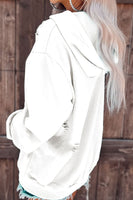 Distressed Drawstring Long Sleeve Hoodie