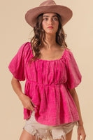 BiBi Pleated Puff Sleeve Washed Blouse