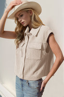 Double Take Snap Down Texture Crop Vest